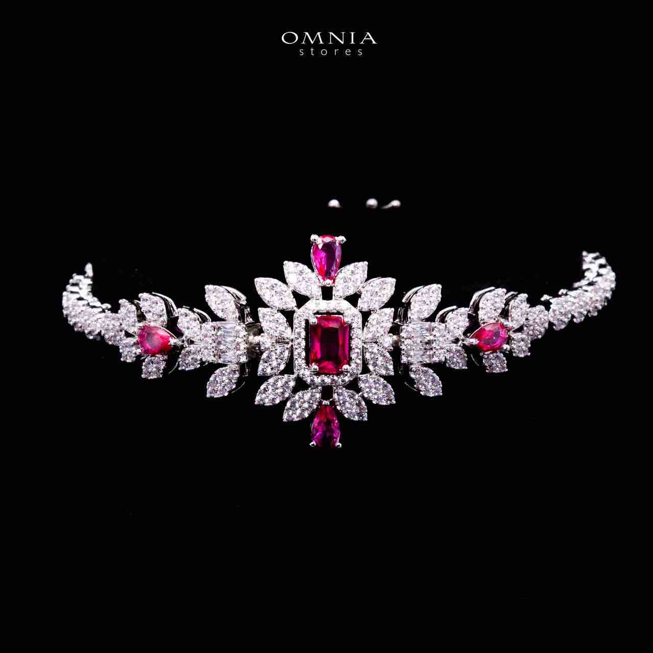 Omnia Kaila Red Luxury Bridal Full Set in High Quality Zircon Stone in Rhodium Plated