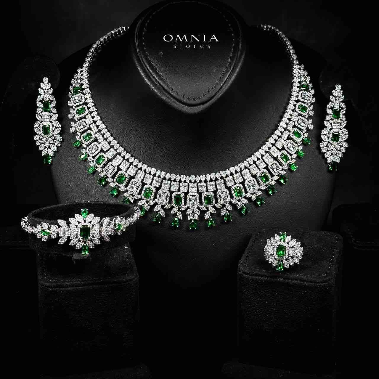 Omnia Kaila Green Luxury Bridal Full Set in High Quality Zircon Stone in Rhodium Plated