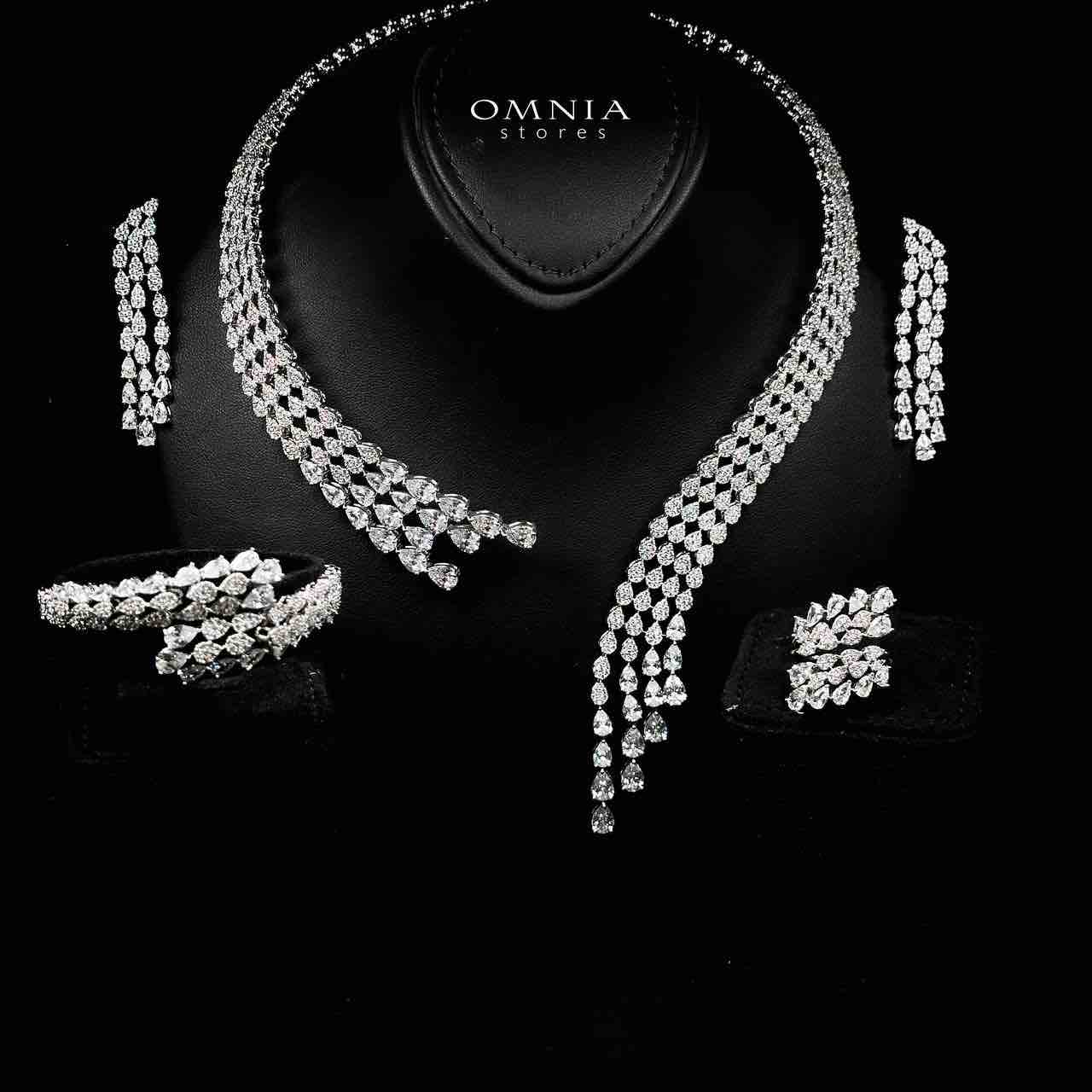 Omnia Amrah Luxury Bridal White Full Set in High Quality Zircon Stone Rhodium Plated