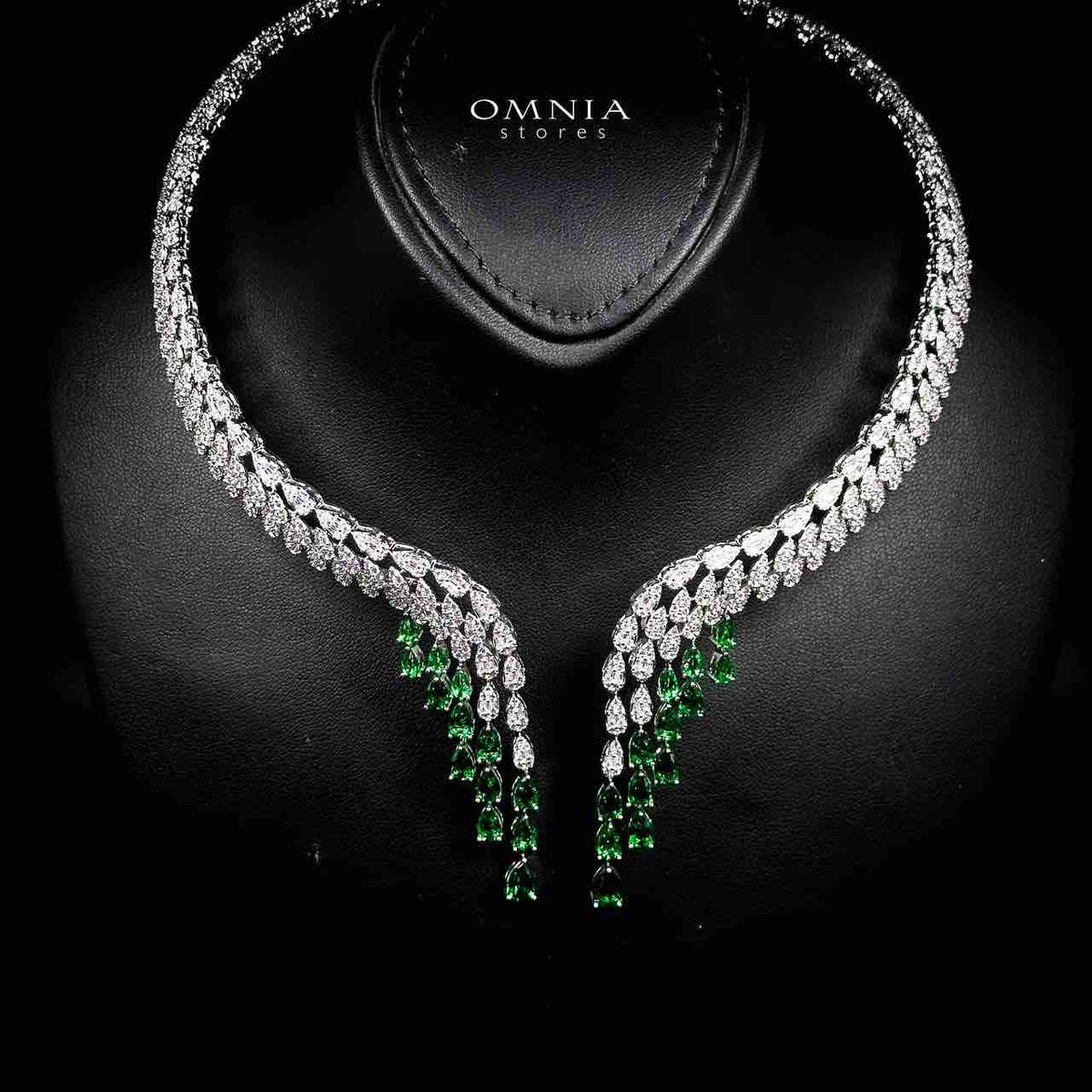 Omnia Senna Luxury Bridal Green Full Set in High Quality Zircon Stone Premium Rhodium Plated - OMNIASTORES UAE