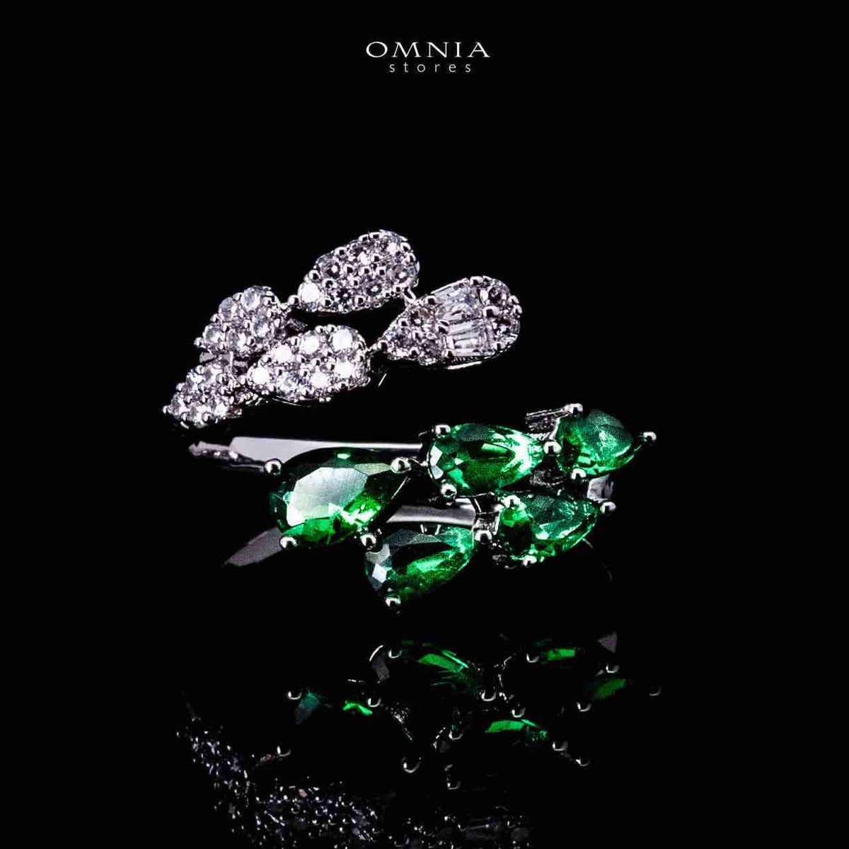 Omnia Senna Luxury Bridal Green Full Set in High Quality Zircon Stone Premium Rhodium Plated - OMNIASTORES UAE