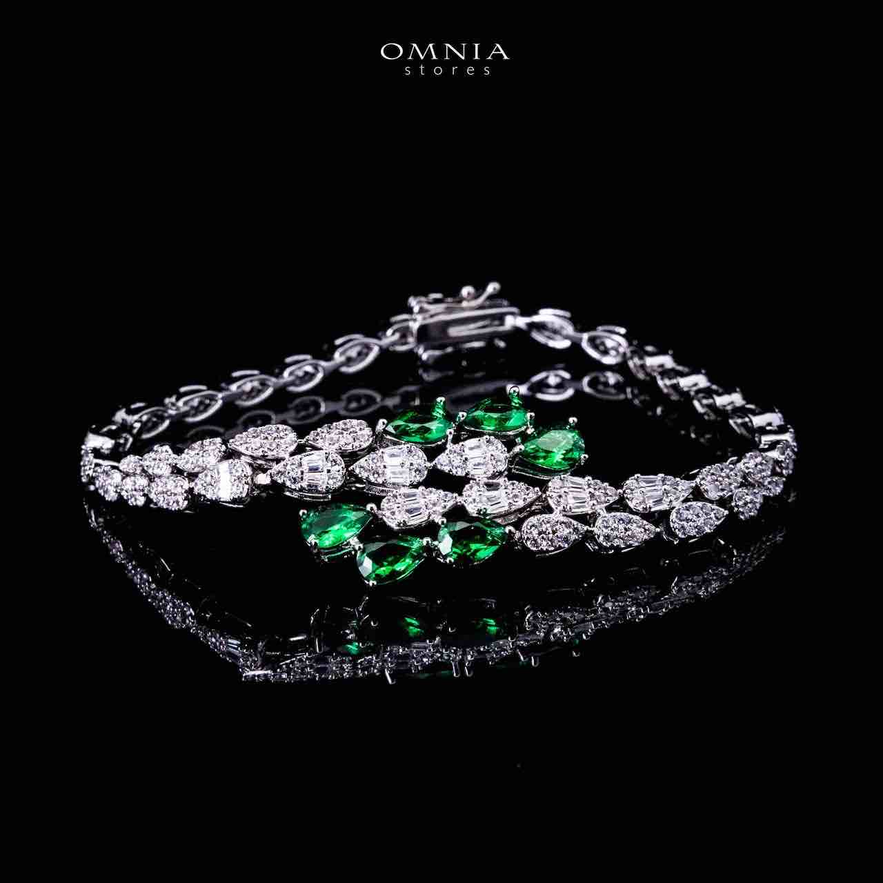 Omnia Senna Luxury Bridal Green Full Set in High Quality Zircon Stone Rhodium Plated