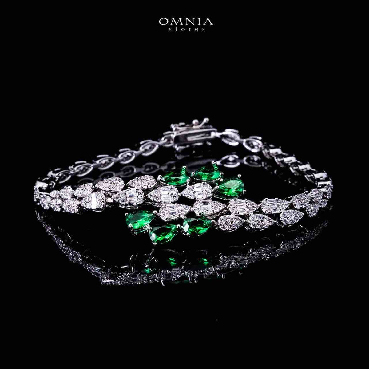 Omnia Senna Luxury Bridal Green Full Set in High Quality Zircon Stone Premium Rhodium Plated - OMNIASTORES UAE