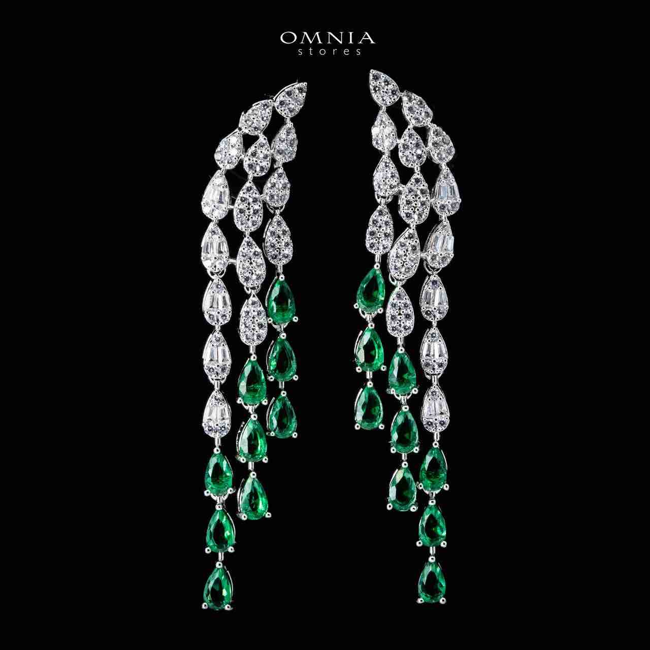 Omnia Senna Luxury Bridal Green Full Set in High Quality Zircon Stone Rhodium Plated
