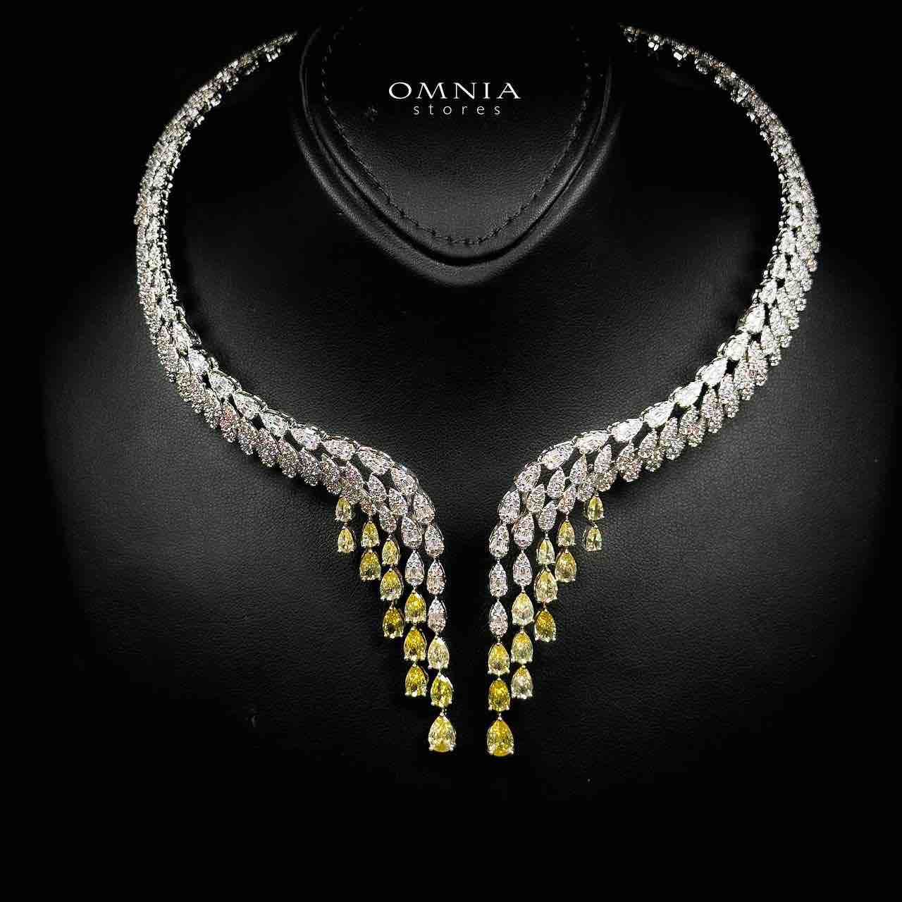 Omnia Senna Luxury Bridal Yellow Full Set in High Quality Zircon Stone Rhodium Plated