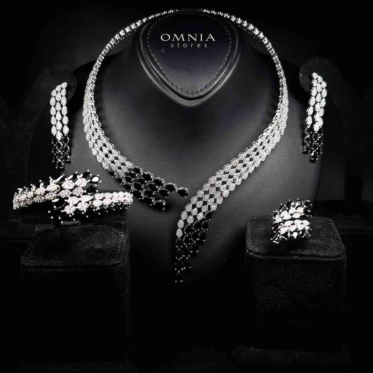 Omnia Amrah Luxury Bridal White and Black Full Set in High Quality Zircon Stone Rhodium Plated