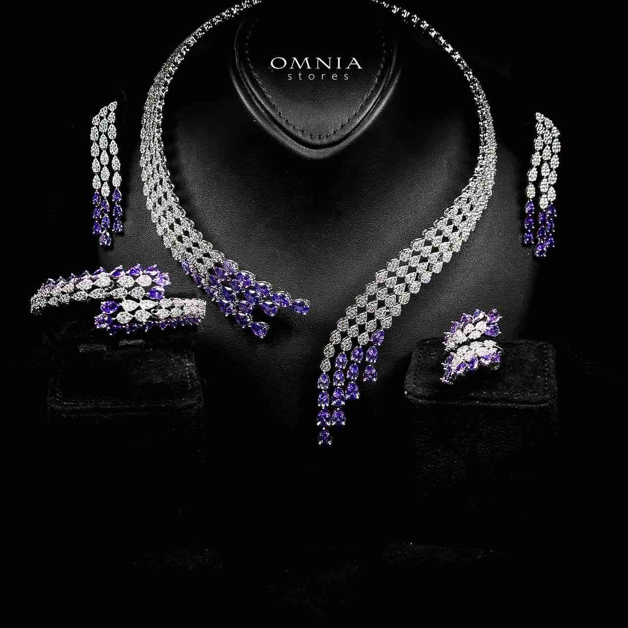Omnia Amrah Luxury Bridal White and Purple Full Set in High Quality Zircon Stone Rhodium Plated - OMNIASTORES KSA