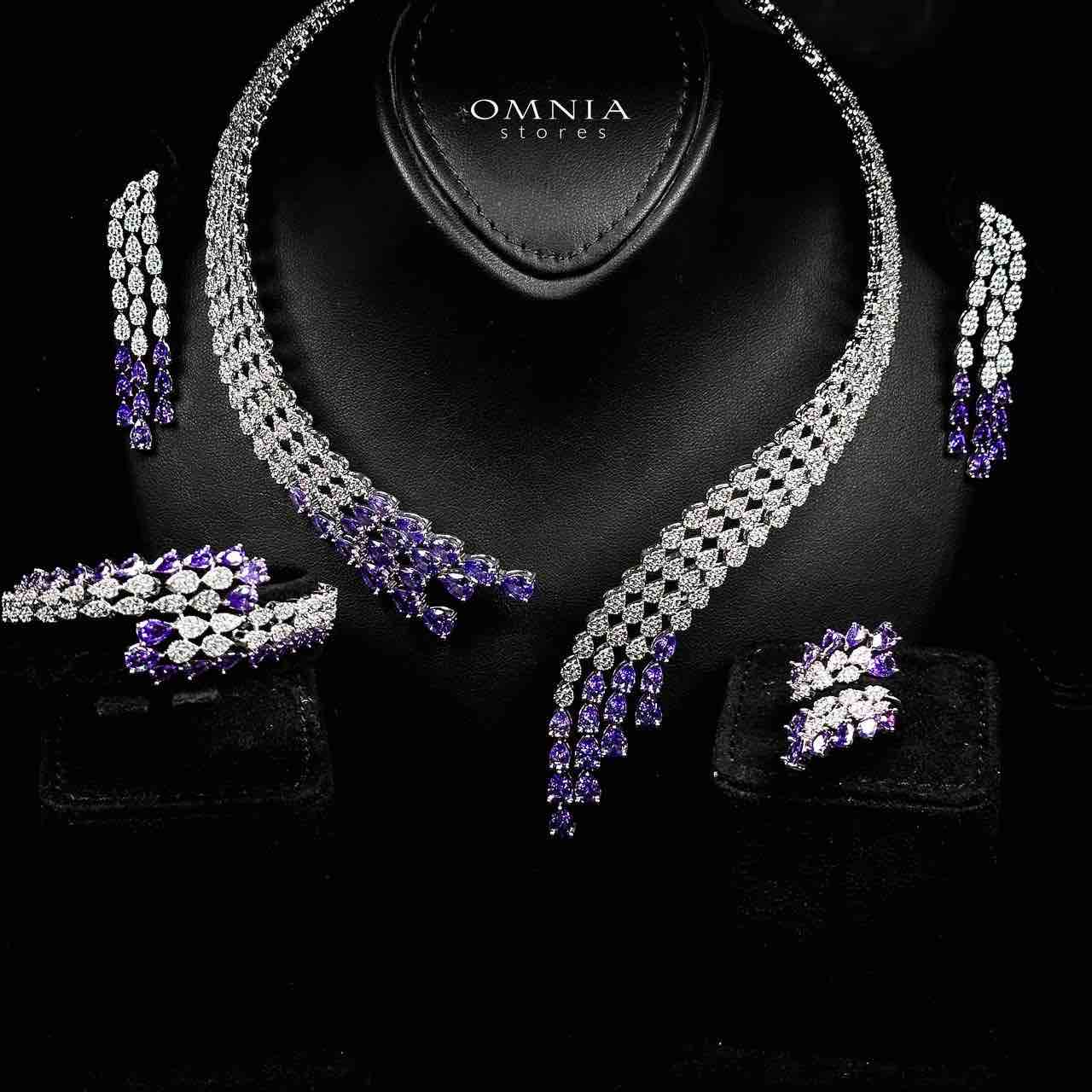 Omnia Amrah Luxury Bridal White and Purple Full Set in High Quality Zircon Stone Rhodium Plated