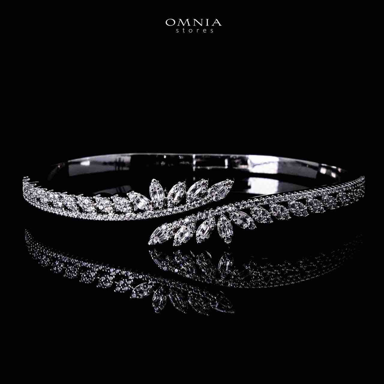 Omnia Manal Luxury Bridal White Leaf Design Full Set in High Quality Zircon Stone Rhodium Plated