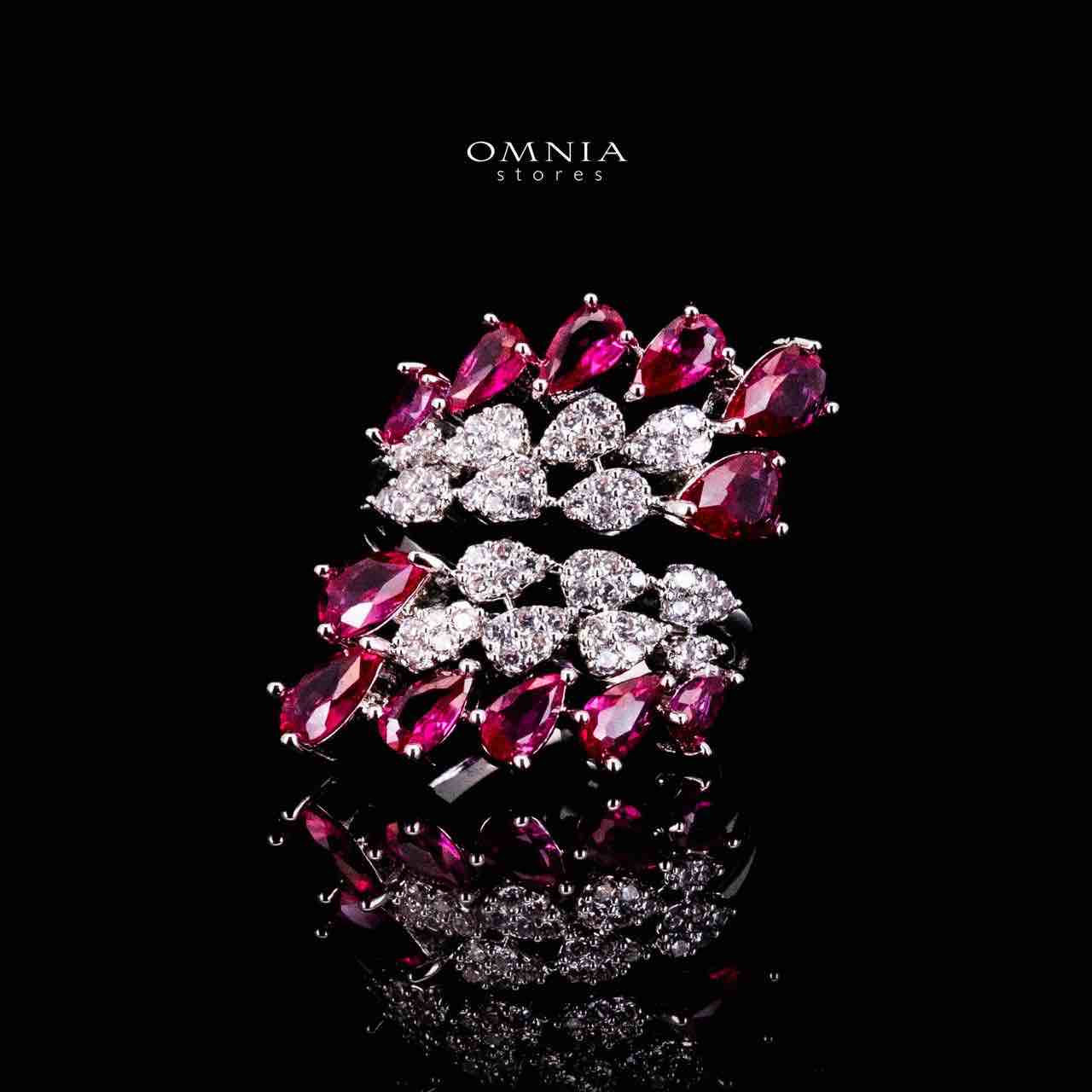Omnia Amrah Luxury Bridal Red Full Set in High Quality Zircon Stone Rhodium Plated - OMNIASTORES KSA