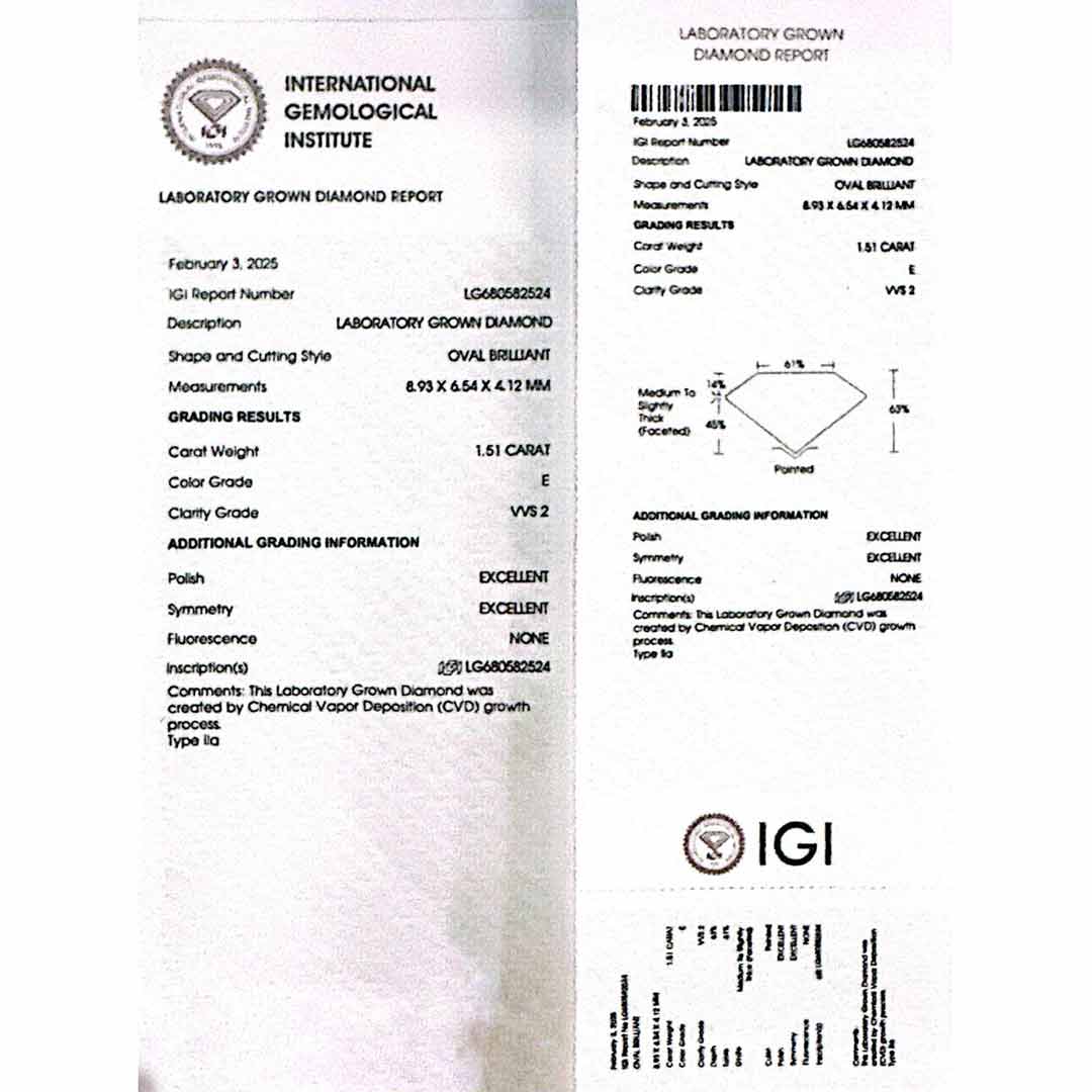 خاتم فضة عيار 925 من عيار 1.50 قيراط، مصنوع من ماسة سهام بيضاء مصنّعة مخبرياً ومعتمدة من معهد الأحجار الكريمة الدولي (IGI) بدرجة نقاء D وVS 1.