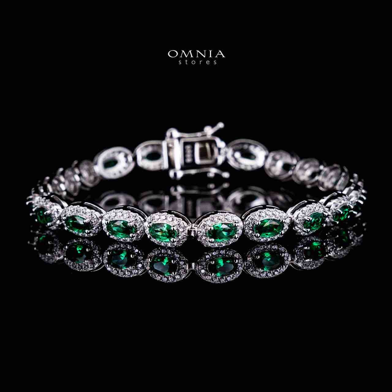 Omnia Syra Green Silver Bracelet in 925 Silver High Quality Simulated Diamonds