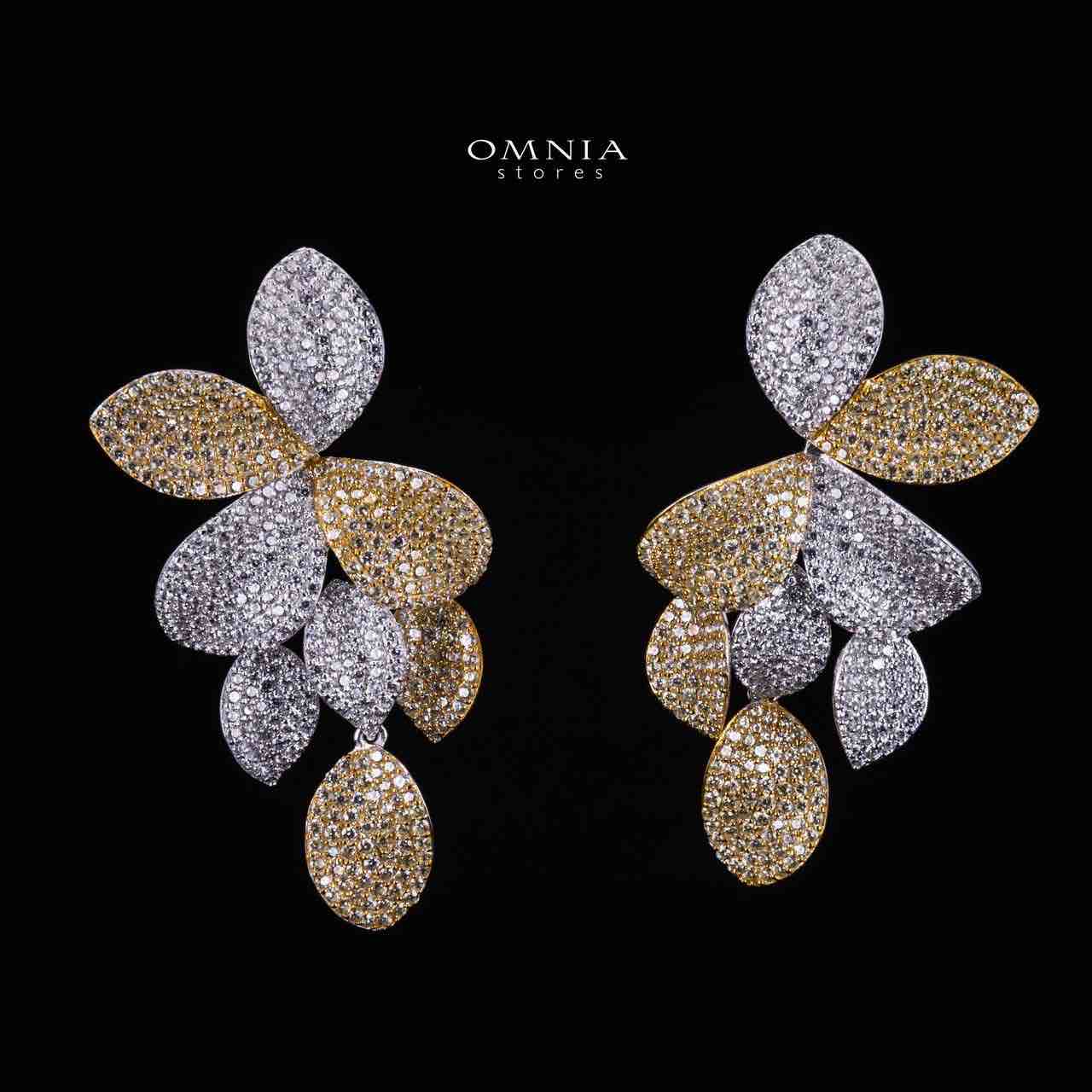 Omnia Dayana Gold and Silver Earrings in 925 Silver In High Quality Simulated Diamonds - OMNIASTORES KSA