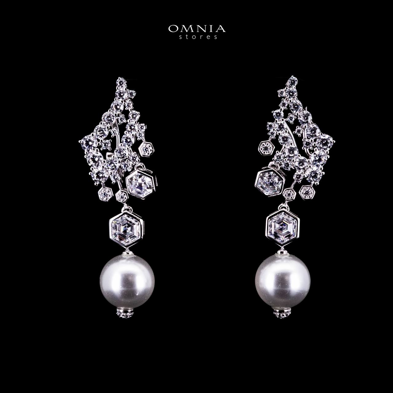 Omnia Suraiya Silver Winged Freash Real Pear Drop Earrings in 925 Silver High Quality White Simulated Diamond Stones