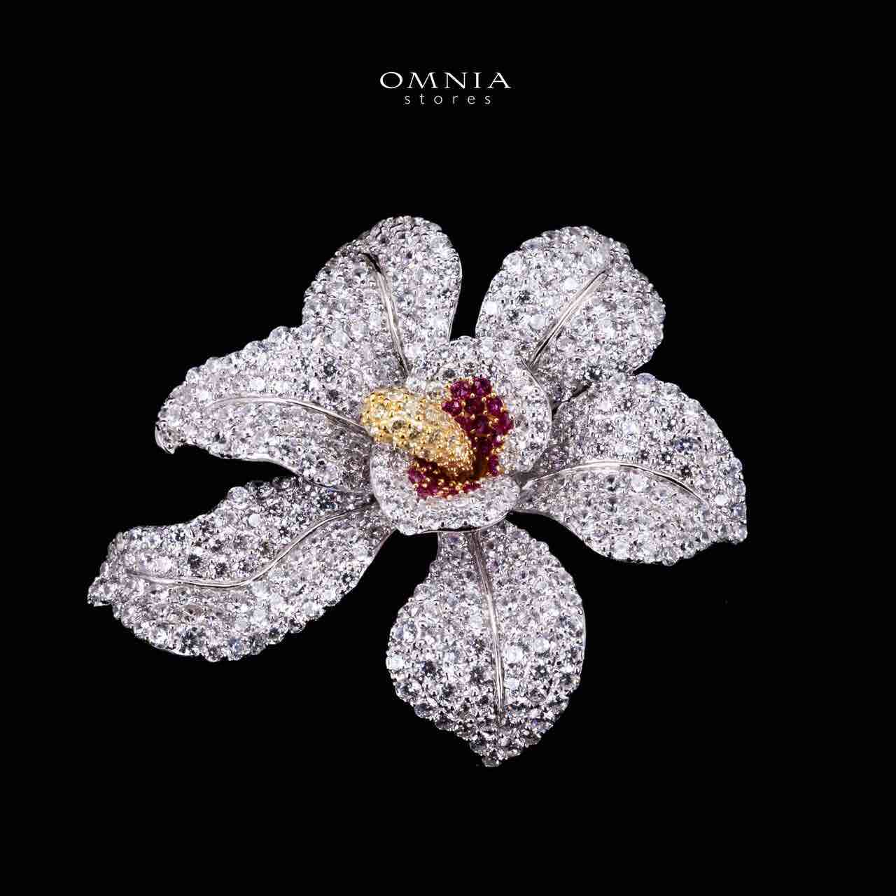 Omnia Fatina Red and Gold Flower Brooch in 925 Silver High Quality Simulated Diamond Stones - OMNIASTORES KSA
