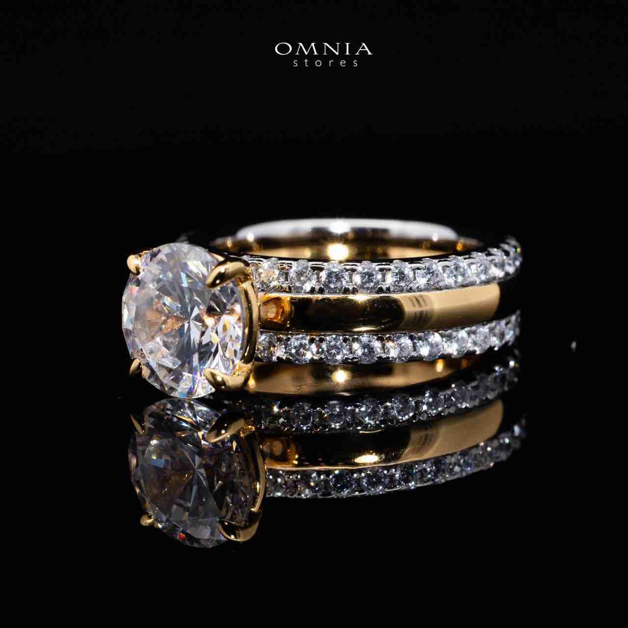 Omnia Zaira White and Gold Ring With High Quality Certified Lab Crafted Stones In 925 Silver - OMNIASTORES KSA