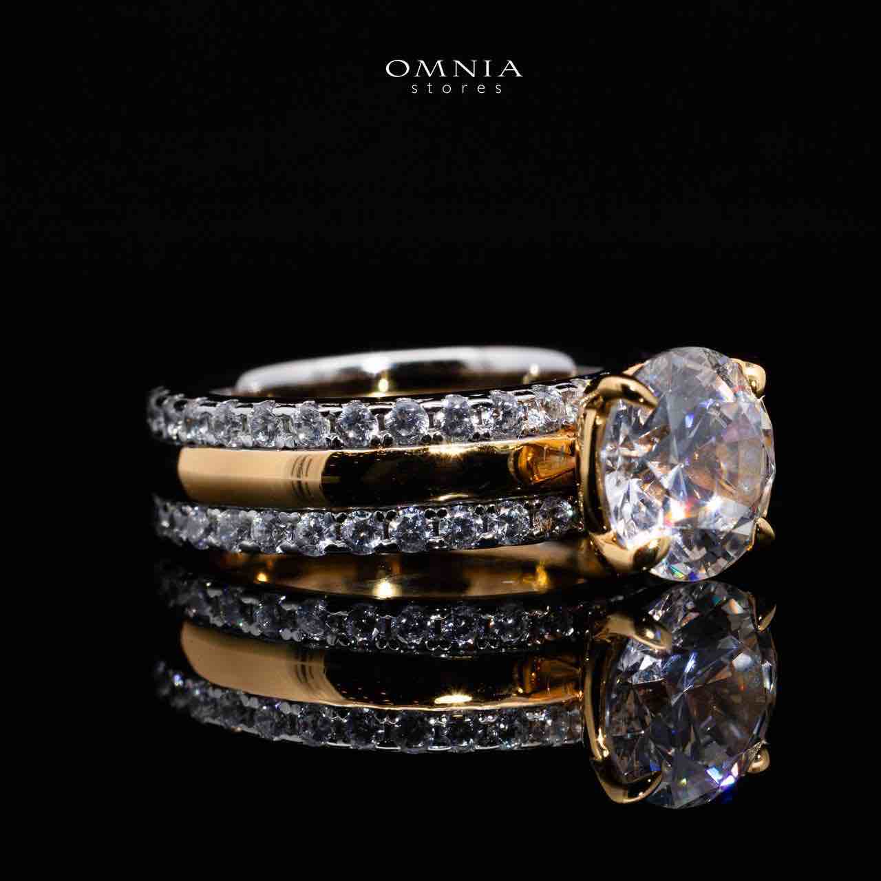 Omnia Zaira White and Gold Ring With High Quality Certified Lab Crafted Stones In 925 Silver - OMNIASTORES KSA