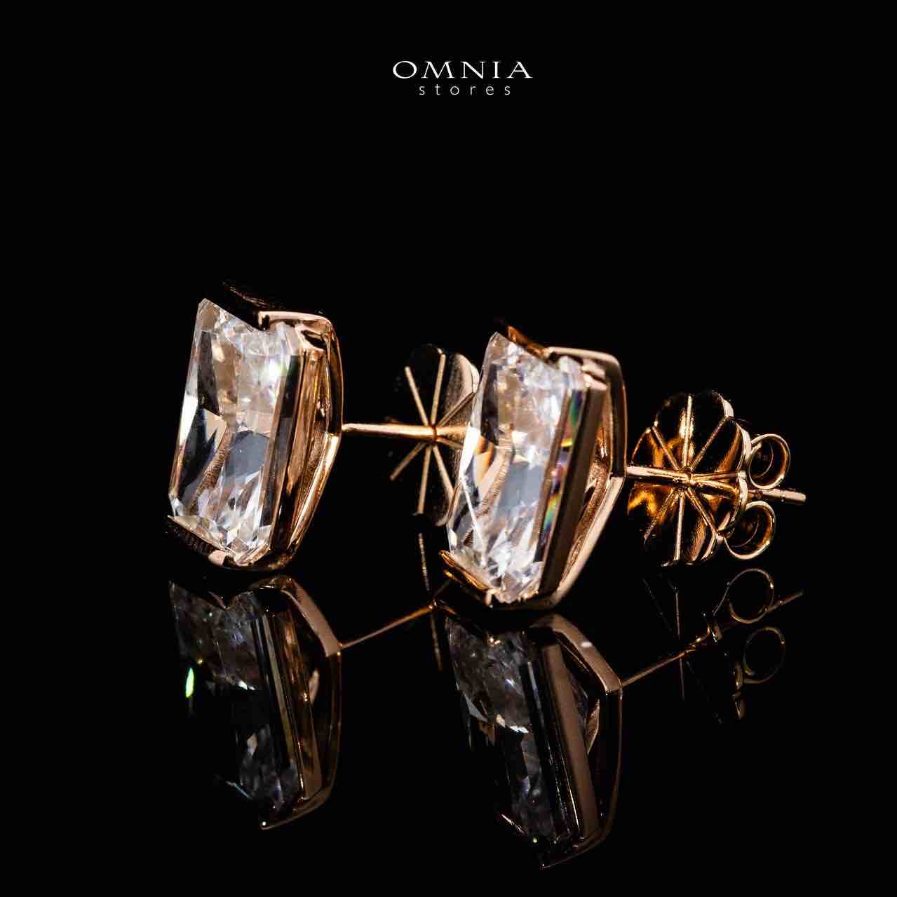Omnia Rym White and Gold Earrings With High Quality Certified Lab Crafted Stones In 925 Silver