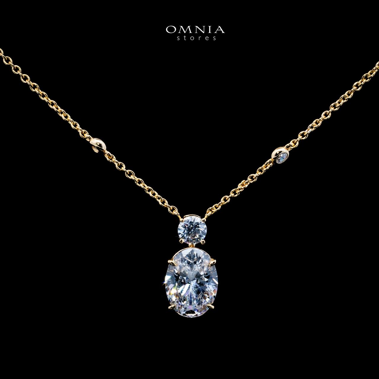Omnia Eifa Gold Pendant Necklace With High Quality Certified Lab Crafted Stones In 925 Silver 51cm - OMNIASTORES KSA