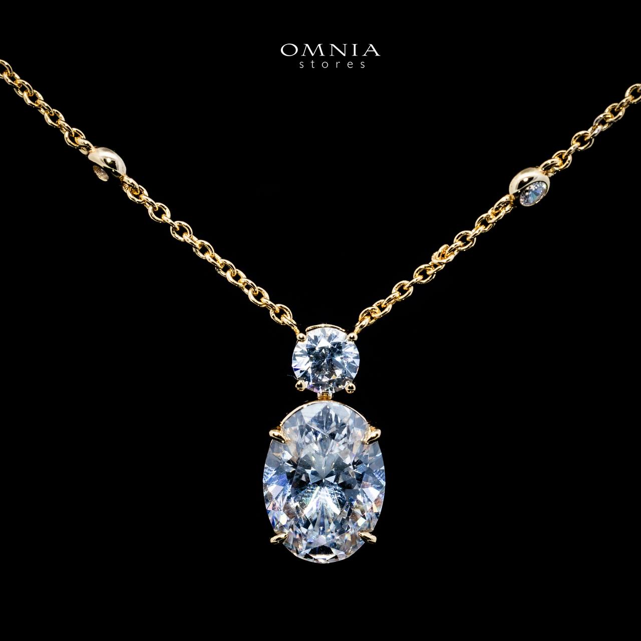 Omnia Eifa Gold Pendant Necklace With High Quality Certified Lab Crafted Stones In 925 Silver 51cm - OMNIASTORES KSA