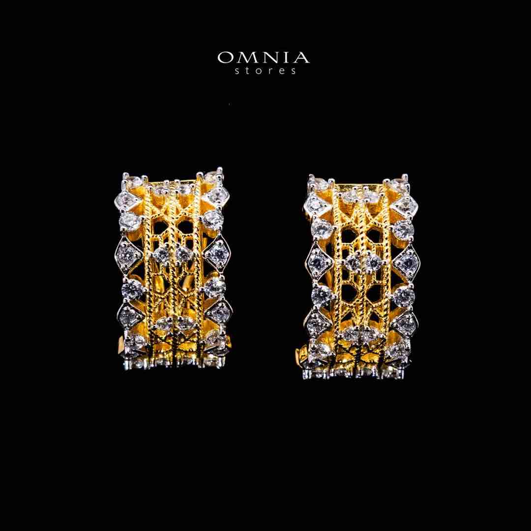 Omnia Naiyah Gold Earrings With High Quality Simulated Diamond Stones In 925 Silver