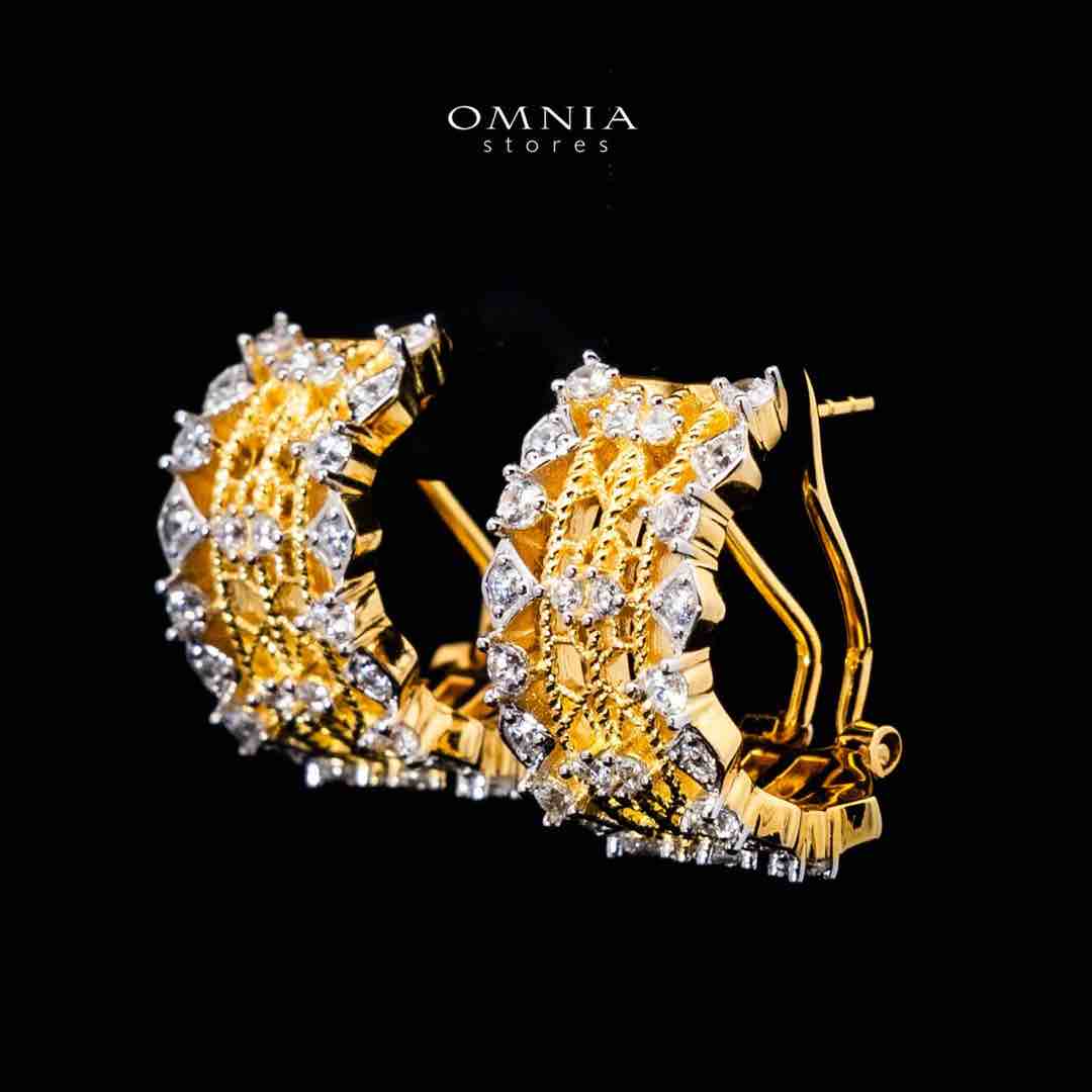 Omnia Naiyah Gold Earrings With High Quality Simulated Diamond Stones In 925 Silver