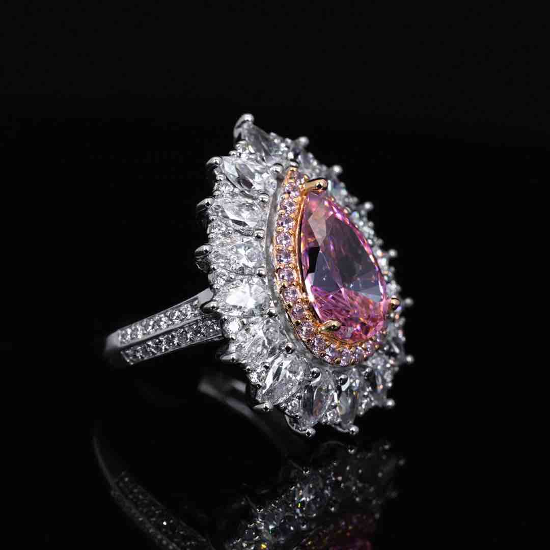 Omnia Inarah White and Pink Pear Cut Ring With High Quality Certified Lab Crafted Stones In 925 Silver