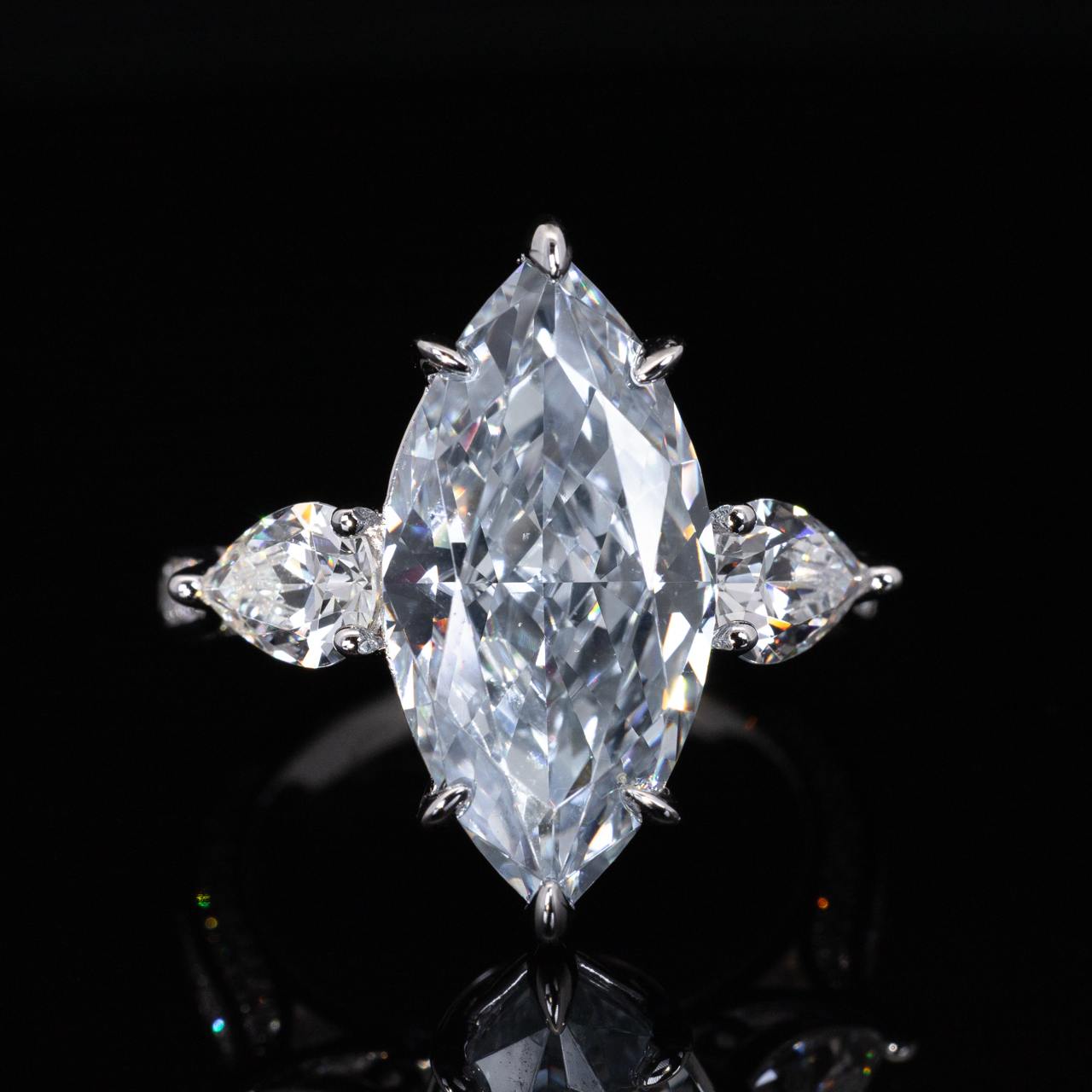 Omnia Afiah White and Sky Blue Marquise Cut Ring With High Quality Certified Lab Crafted Stones In 925 Silver - OMNIASTORES KSA