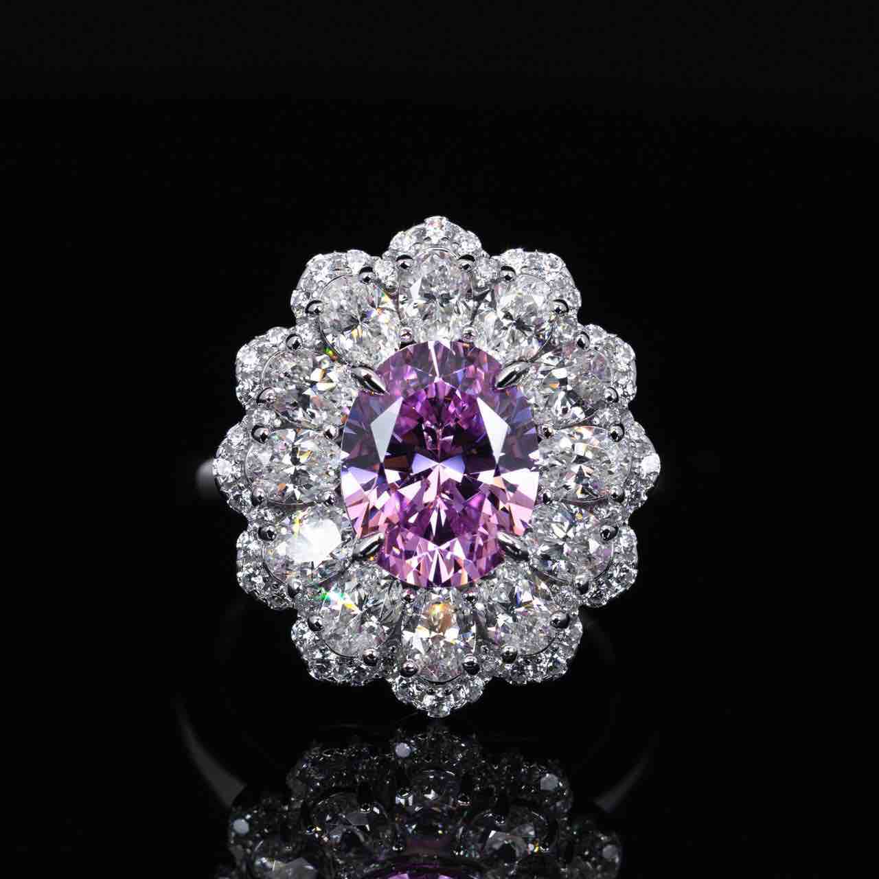 Omnia Nasira White and Pink Floral Ring With High Quality Certified Lab Crafted Stones In 925 Silver