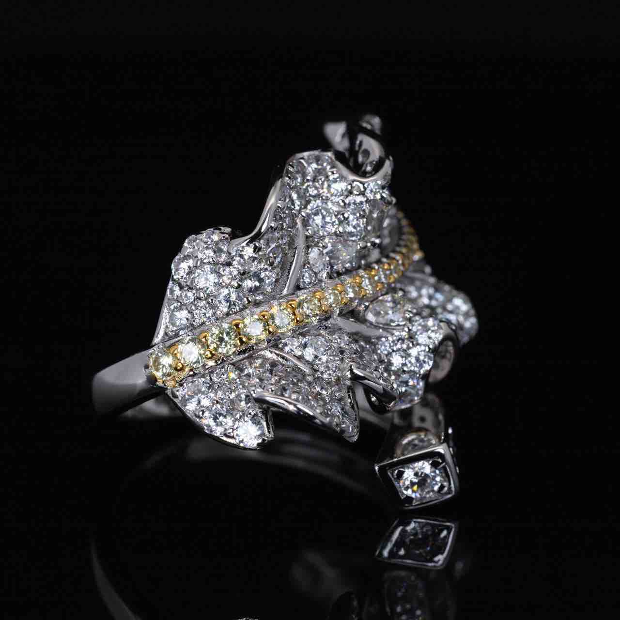 Omnia Ayah White Leaf Ring With High Quality Certified Lab Crafted Stones In 925 Silver