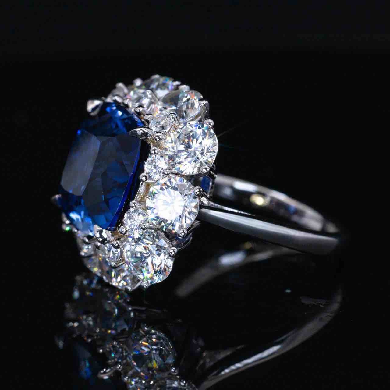 Omnia Hinza Blue Cushion Cut Ring With High Quality Certified Lab Crafted Stones In 925 Silver - OMNIASTORES KSA