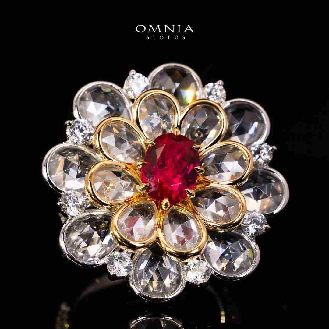 Omnia Alsha White and Gold Floral Ring With High Quality Certified Lab Crafted Stones In 925 Silver - OMNIASTORES KSA
