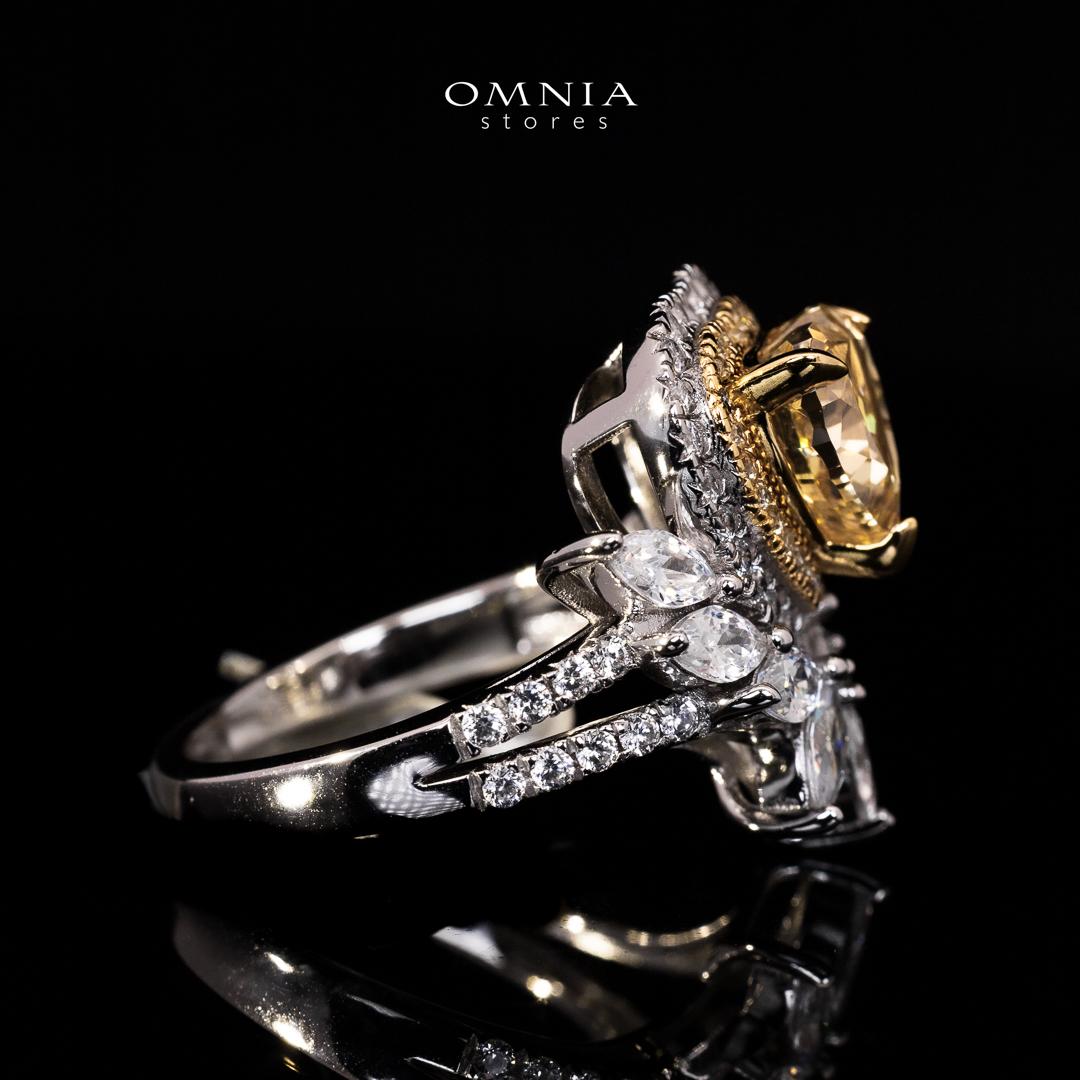 Omnia Sanaf Heart White and Yellow Ring With High Quality Certified Lab Crafted Stones In 925 Silver - OMNIASTORES KSA