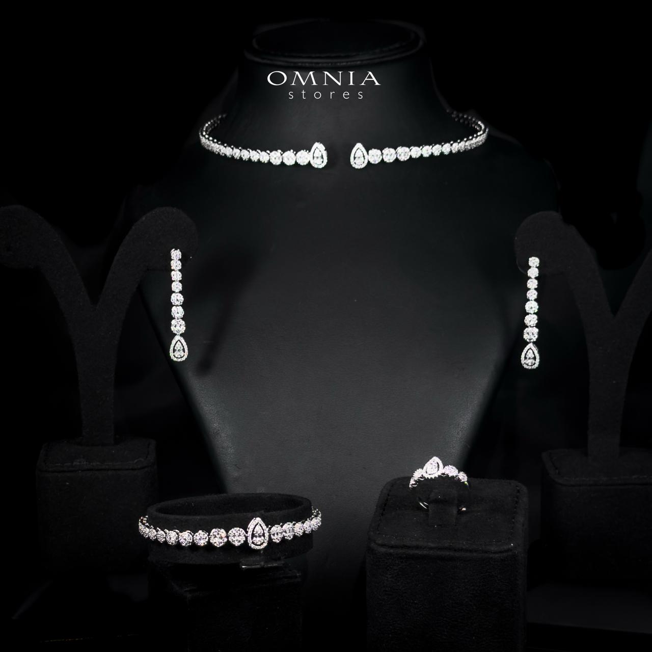 Omnia Mila Luxury White Choker Bridal Full Set in High Quality Zircon Stone Rhodium Plated - OMNIASTORES KSA