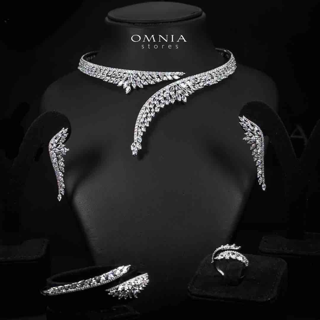 Omnia Claire Luxury White Bridal Full Set in High Quality Zircon Stone Rhodium Plated - OMNIASTORES KSA