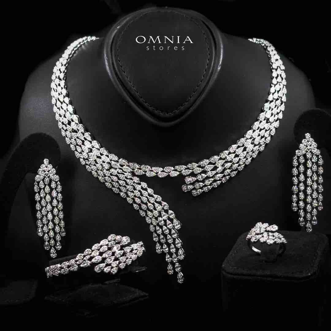 Omnia Beretta Luxury White Bridal Full Set in High Quality Zircon Stone Rhodium Plated - OMNIASTORES KSA