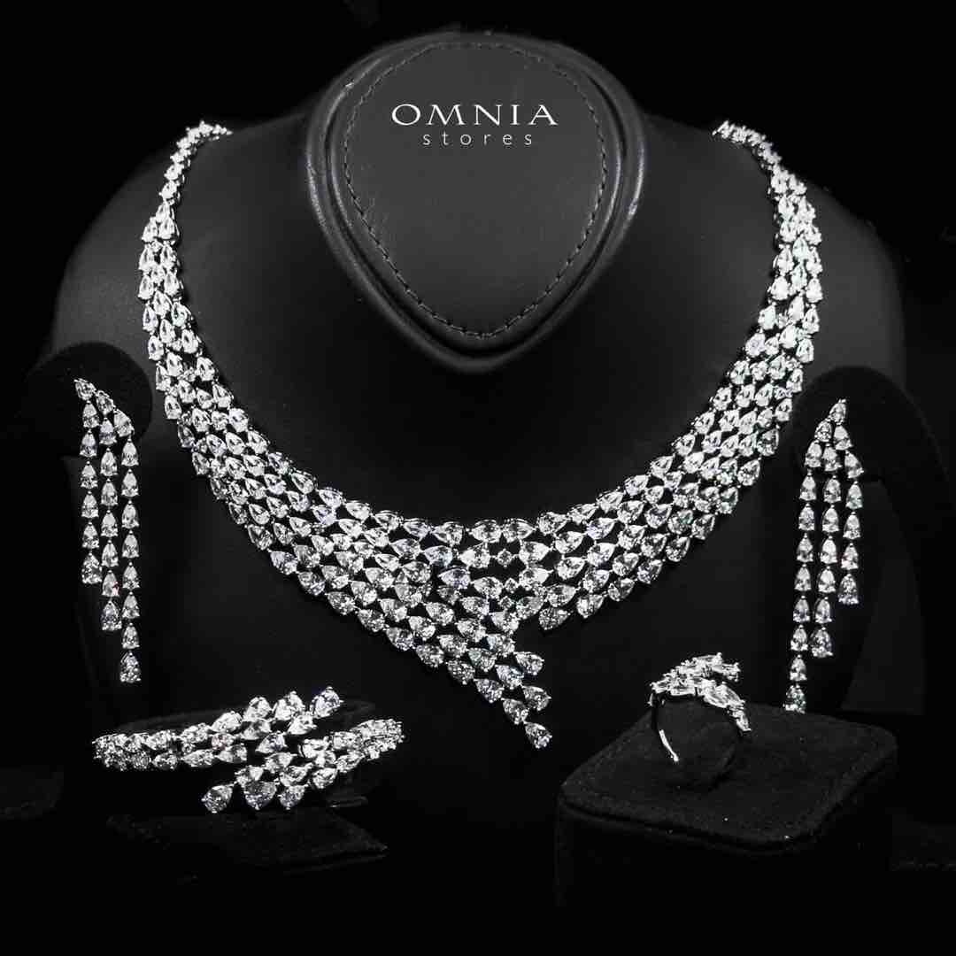 Omnia Talia Luxury White Bridal Full Set in High Quality Zircon Stone Rhodium Plated - OMNIASTORES KSA