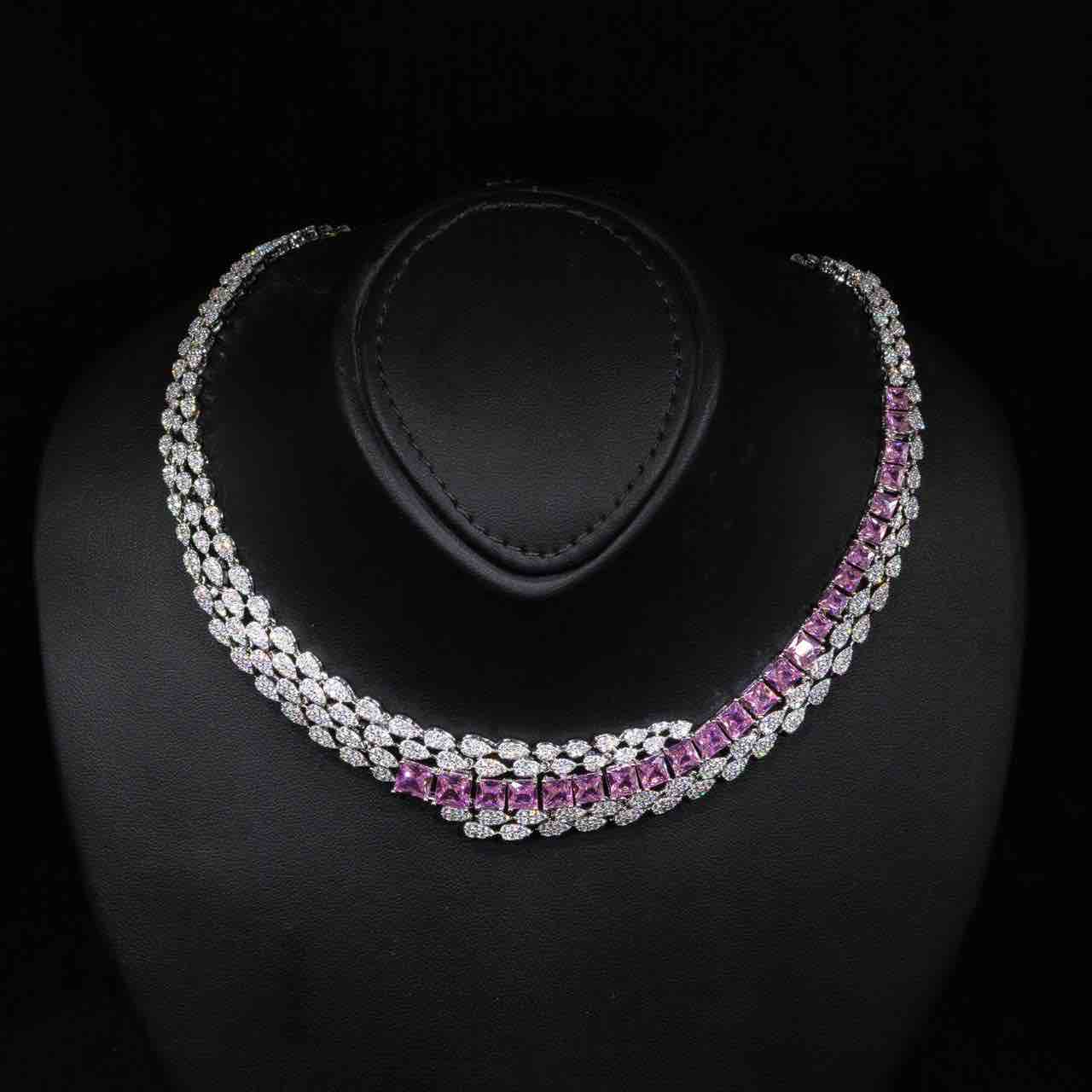 Omnia Trinity Pink Luxury Bridal Full Set in High Quality Zircon Stone in Rhodium Plated - OMNIASTORES KSA