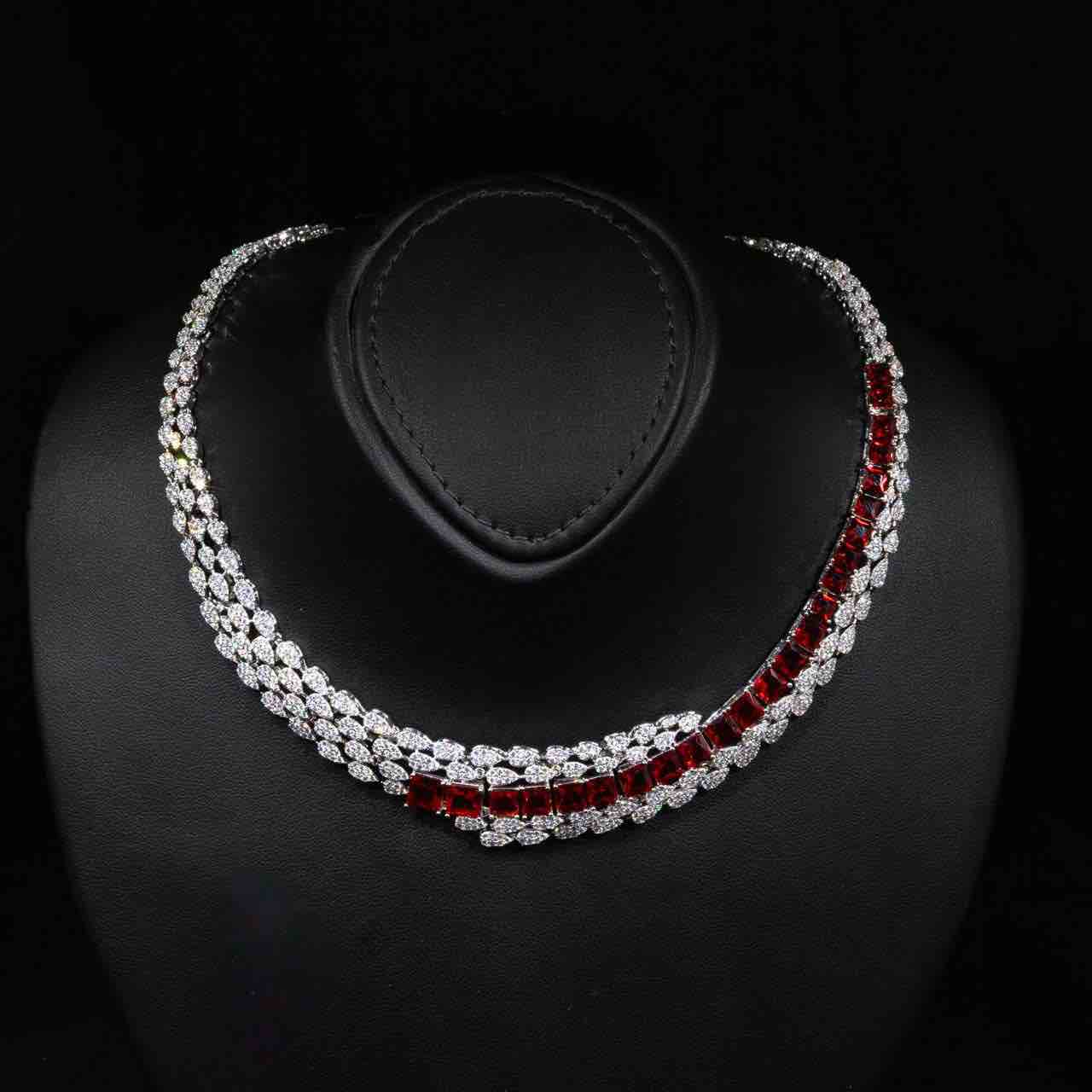Omnia Trinity Red Luxury Bridal Full Set in High Quality Zircon Stone in Rhodium Plated - OMNIASTORES KSA