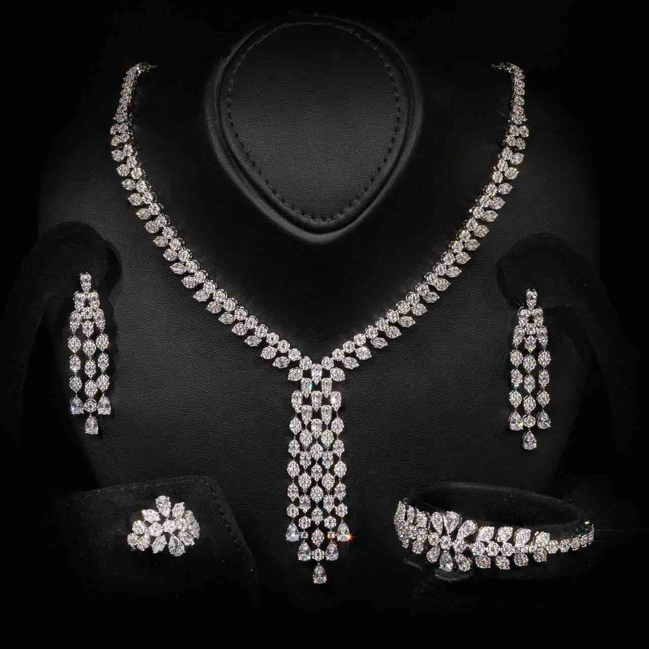 Omnia Myla White Luxury Bridal Full Set in High Quality Zircon Stone in Rhodium Plated - OMNIASTORES KSA