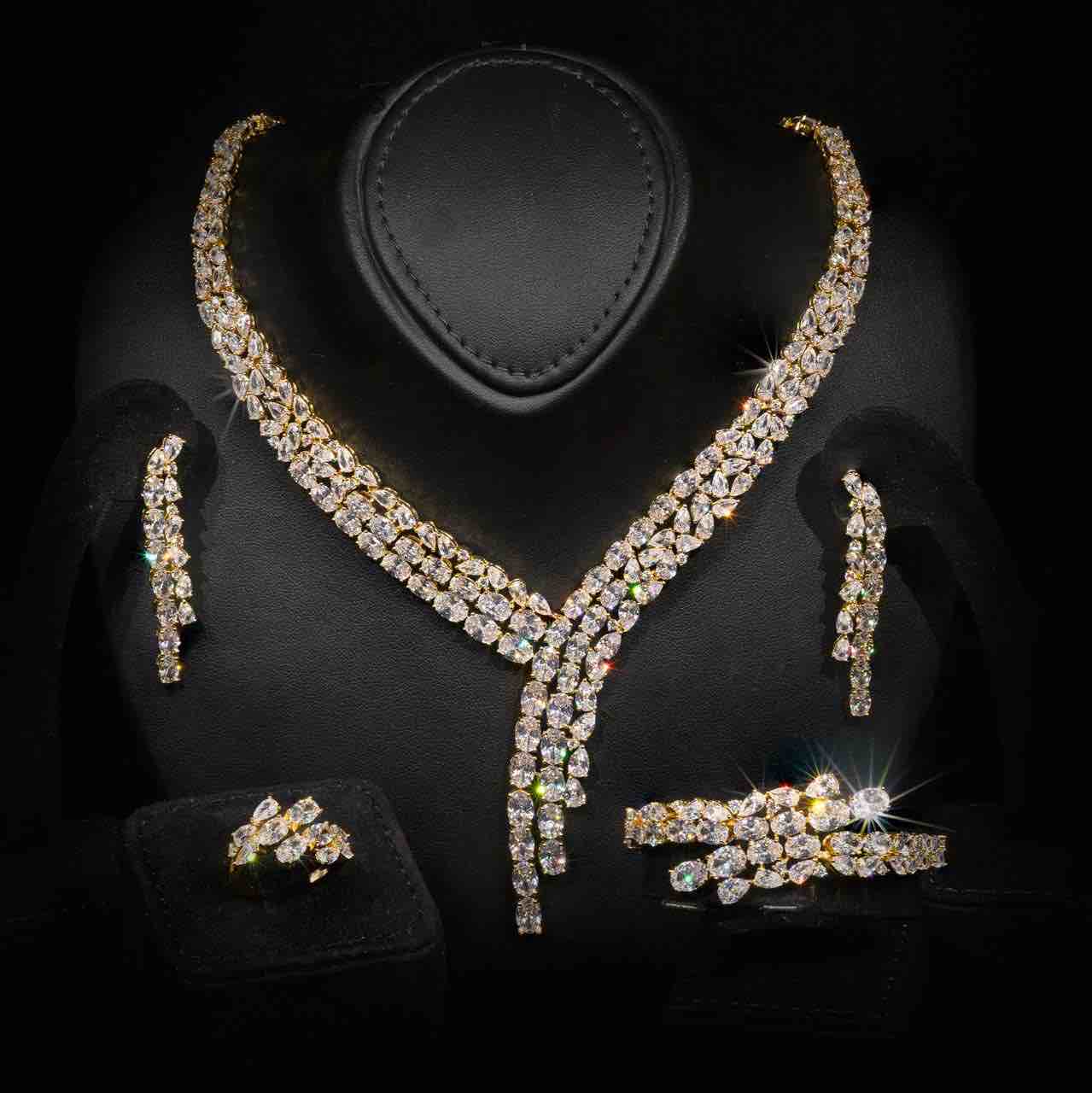 Omnia Millie Gold Luxury Bridal Full Set in High Quality Zircon Stone in Rhodium Plated - OMNIASTORES KSA