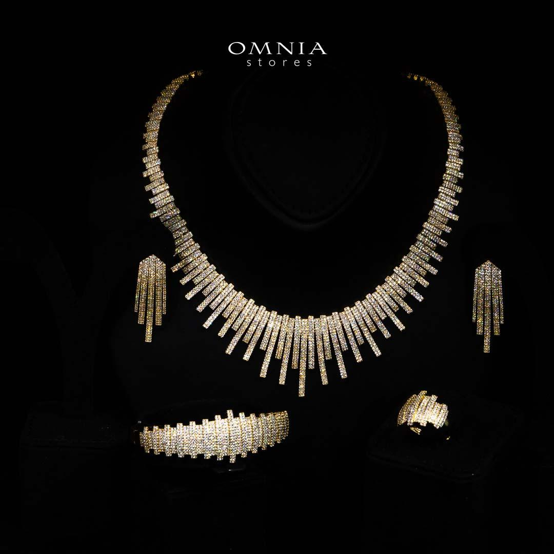 Omnia Ashley Gold Luxury Bridal Full Set Accessories High Quality Zircon Stone in Rhodium Plated - OMNIASTORES KSA