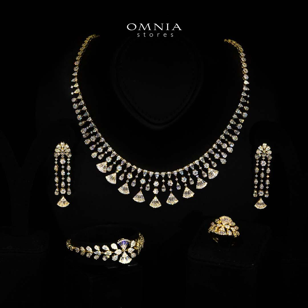 Omnia Camilla Gold Luxury Bridal Full Set in High Quality Rhodium Plated Zircon Stones - OMNIASTORES KSA