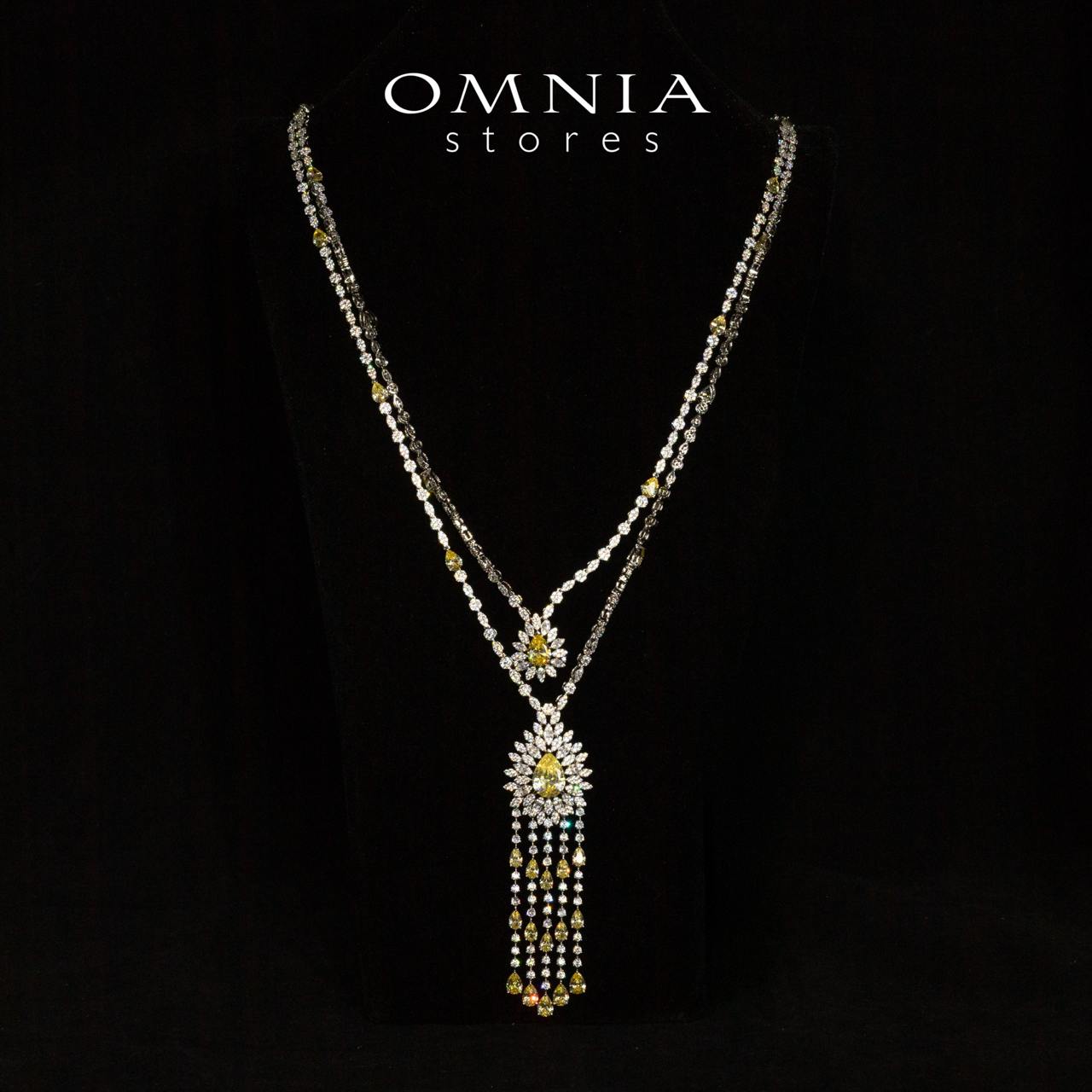 Omnia Alena Luxury Yellow Bridal Long Chain Full Set in High Quality Zircon Stone Rhodium Plated