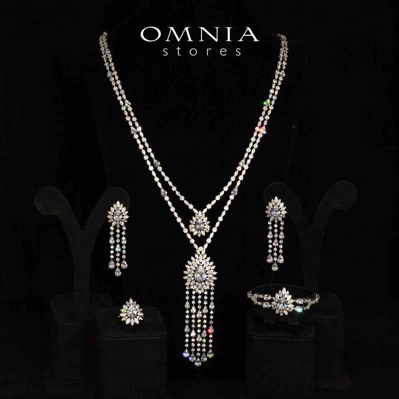 Omnia Alena Luxury White Bridal Long Chain Full Set in High Quality Zircon Stone Rhodium Plated - OMNIASTORES KSA