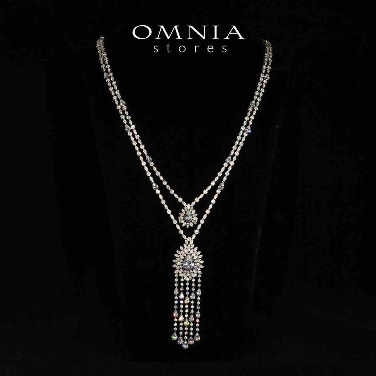 Omnia Alena Luxury White Bridal Long Chain Full Set in High Quality Zircon Stone Rhodium Plated - OMNIASTORES KSA