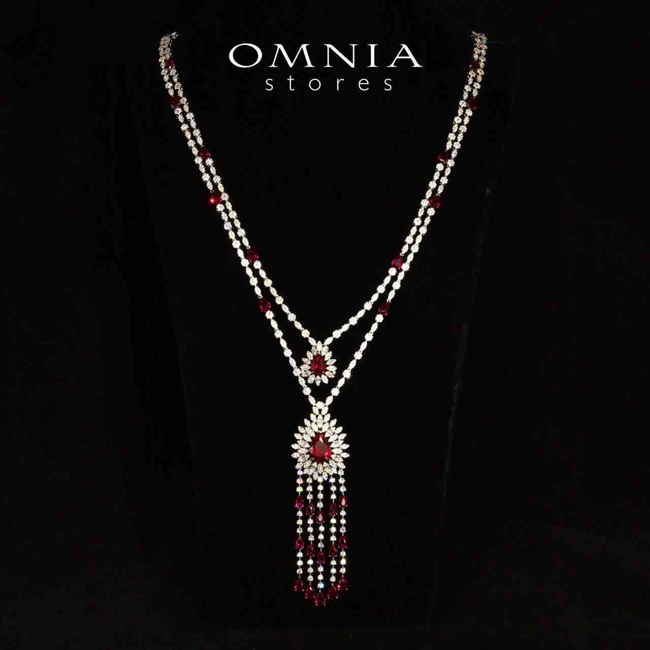 Omnia Alena Luxury Red Bridal Long Chain Full Set in High Quality Zircon Stone Rhodium Plated