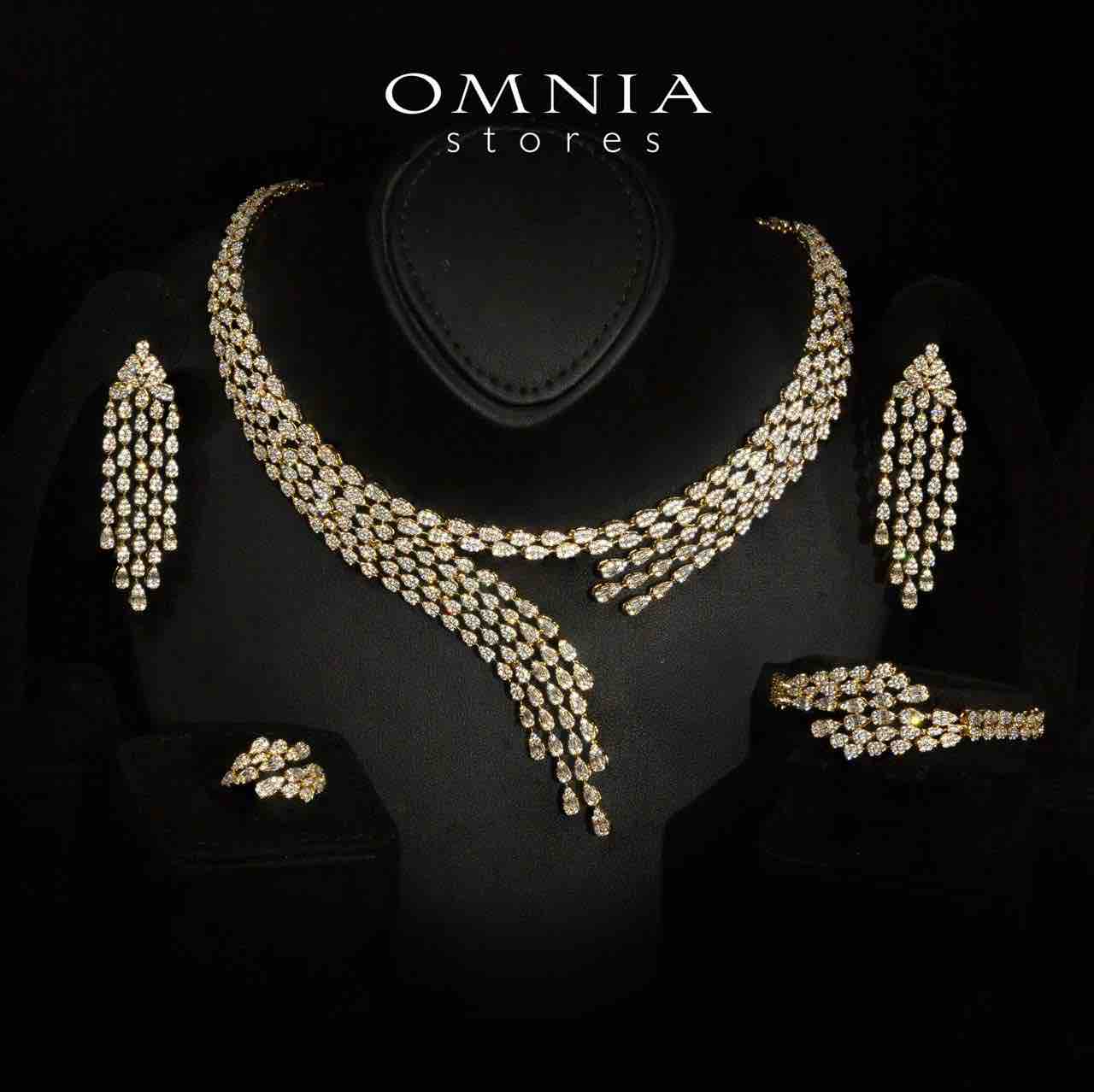 Omnia Beretta Luxury Gold Bridal Full Set in High Quality Zircon Stone Rhodium Plated - OMNIASTORES KSA