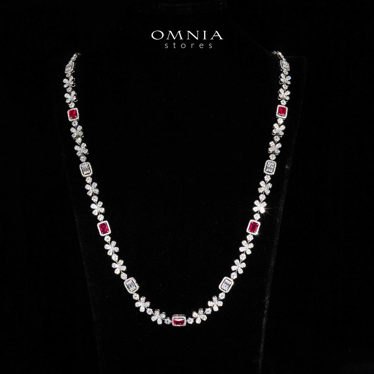 Omnia Reyna Red Luxury Bridal Long Chain Full Set in High Quality Zircon Stone Rhodium Plated