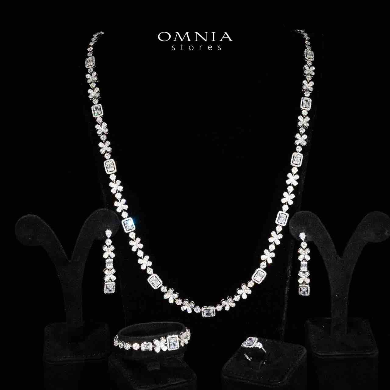 Omnia Reyna White Luxury Bridal Long Chain Full Set in High Quality Zircon Stone Rhodium Plated - OMNIASTORES KSA